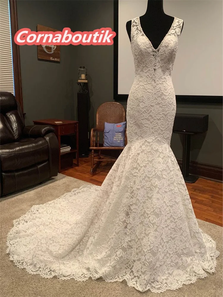 

2021 Vestido De Novia Sirena Lace Wedding Dress Keyhole Back Custom Made Bridal Gowns Abiti Da Sposa Real Pictures Plus Size