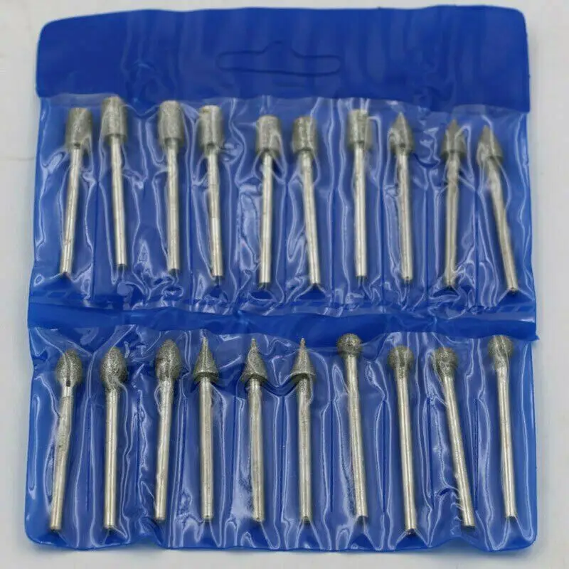 

20Pc 120 Grit Diamond Grinding Burr Needle Point Engraving Carving Polishing Glass Jade Stone Drill Bits For Grinding Ceramic