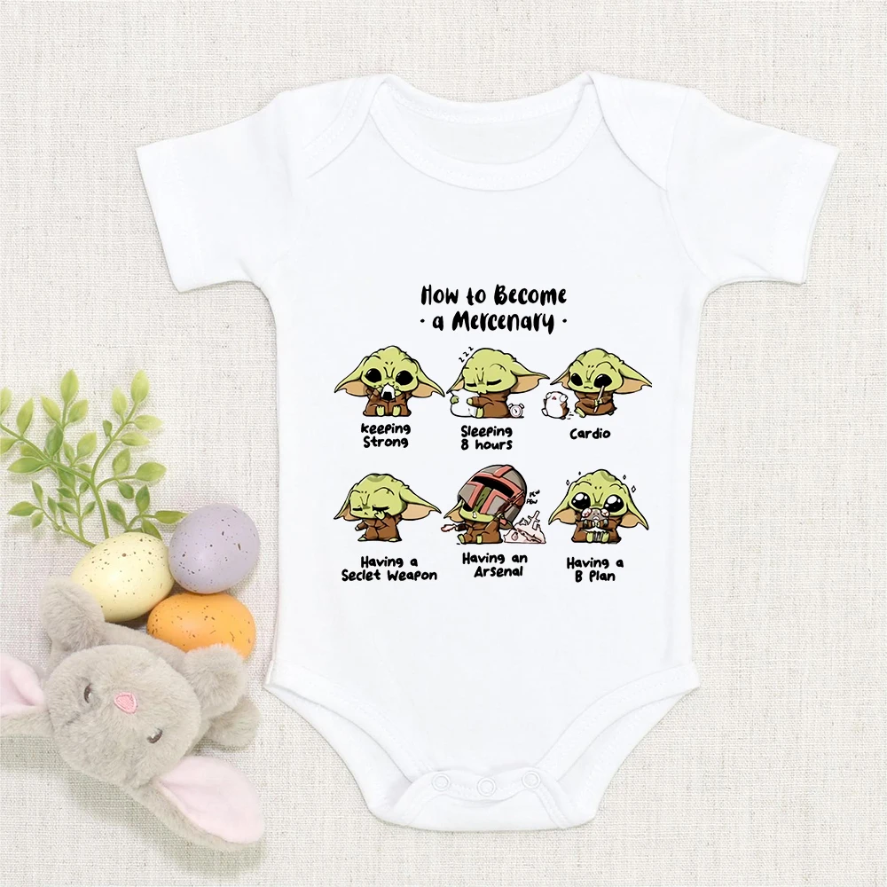 

Детская одежда боди Звездные войны футболка с мультяшным принтом для девочек Милая йода Графический комбинезон летняя одежда с круглым выр...