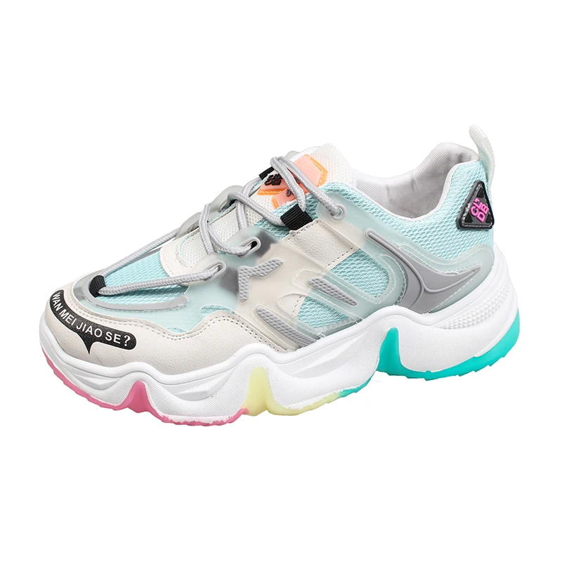 Кроссовки женские разноцветные дышащие на платформе для тенниса и прогулок 2020 |