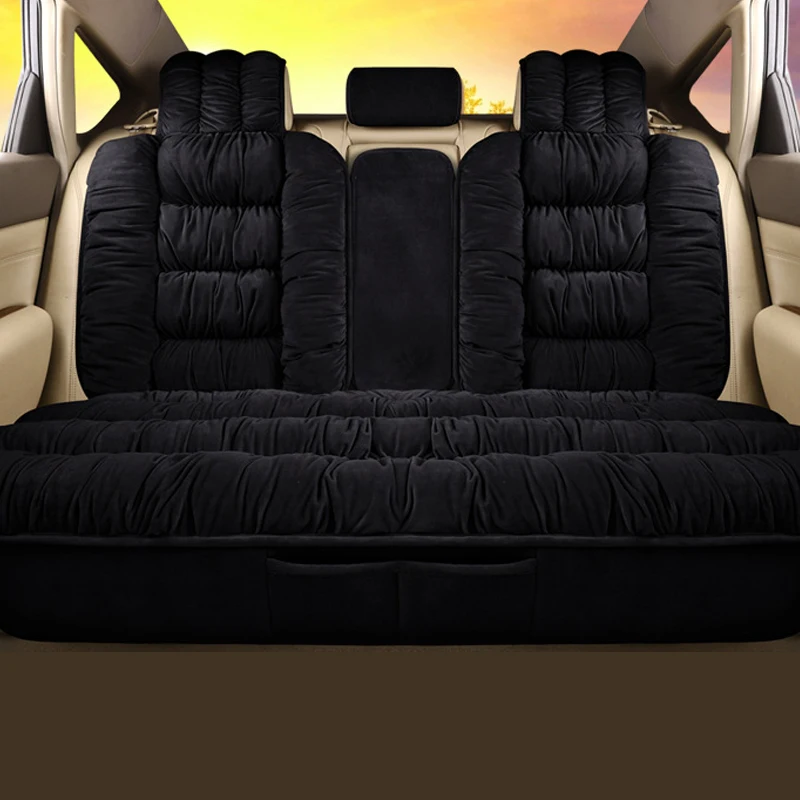 Rear Seat Black Чехлы для автомобильных сидений, плюшевые чехлы для сидений автомобиля, интерьерные подушки для сидений, теплые Универсальные зимние защитные Ковровые Коврики, аксессуары - Название цвета: Rear Seat Black