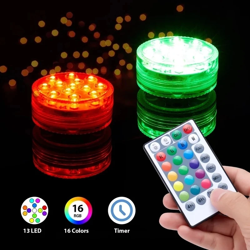 

Светодиодный RGB подводный ночсветильник с дистанционным управлением для дайвинга, питание от батарейки, уличное украшение для вазы, чаши, с...