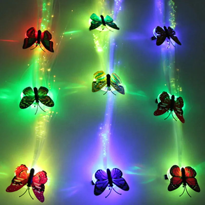 2 шт.! Заколка бабочка из оптического волокна со светодиодной оплеткой светящийся