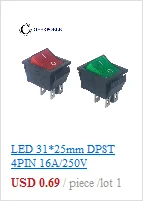 10 шт./партия KCD1 15*10 SPST 250V 3A 2 Pin Красный переключатель для лодки кнопка включения выключения