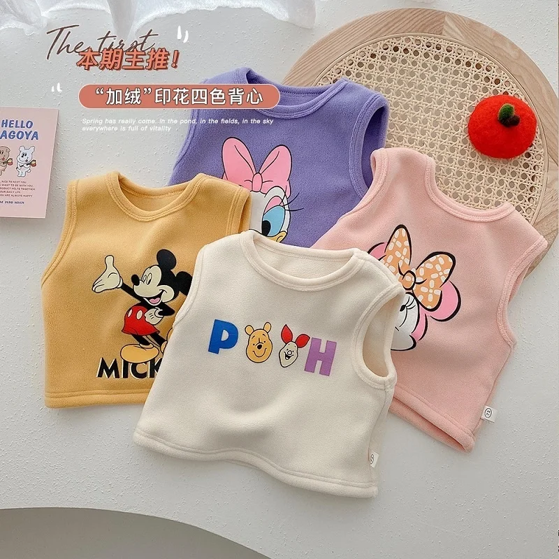 

Disney Baby Vest Cartoon Mickey Minnie Pooh Daisy Pattern Gilet Autumn Children's Round Neck Sleeveless Fleece Top Chalecos