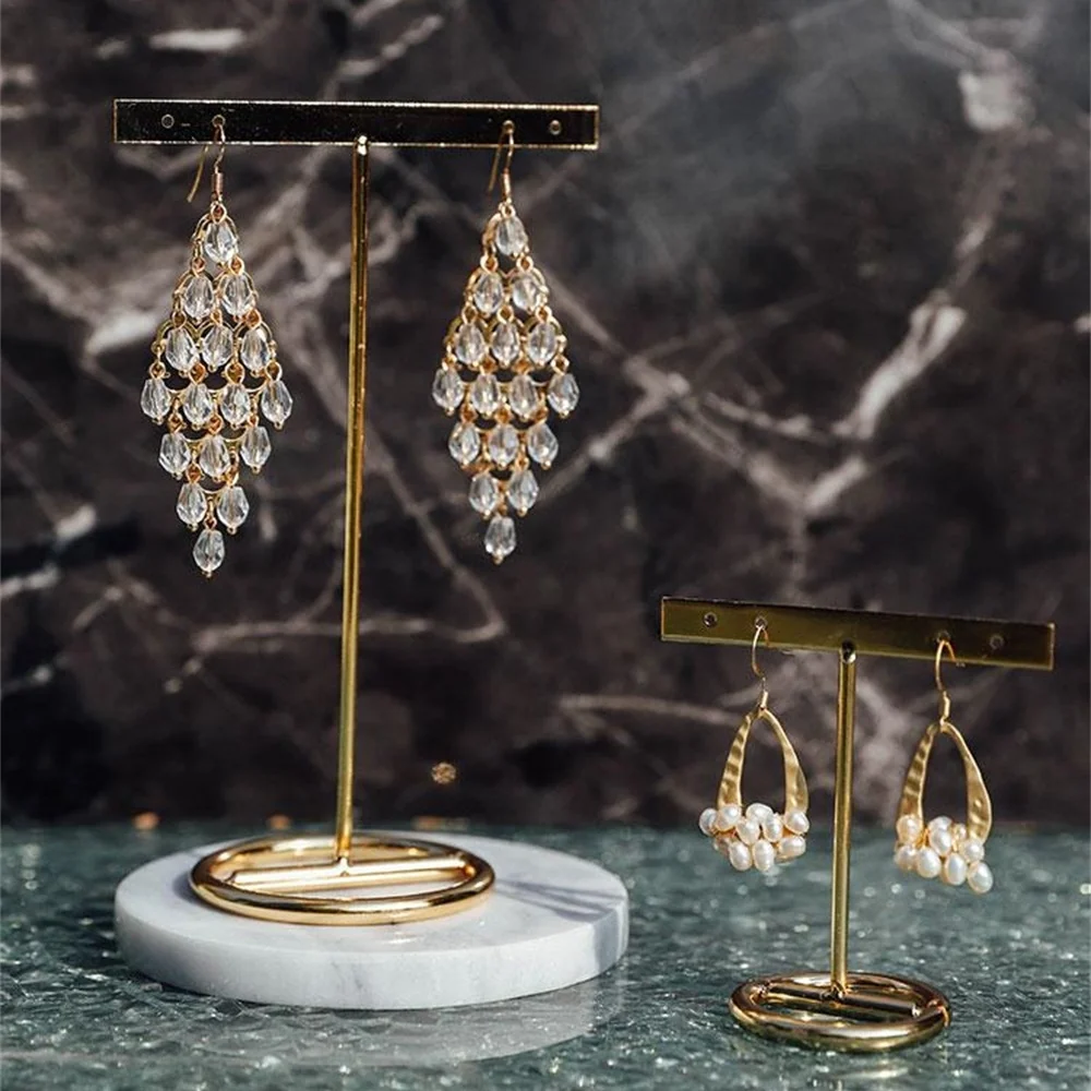 Simple Exquisite Gold Jewelry Storage Organizer Earrings Rack Finger Ring Bracelet Display Set Metal Earring Hanging Stand Wood | Дом и сад