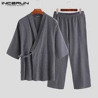 japanese mens kimono pajamas sets male robe gown 2pcsset bathrobe sleepwear loose man cotton comfortable pajamas sets 2021 5xl