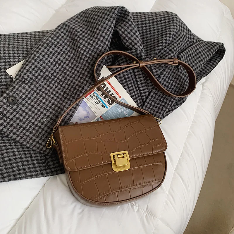 

SWDF 2020 женская модная сумка через плечо с замком, сумка-седло с зернистой текстурой, мини-сумка, Повседневная маленькая сумка, кошелек, сумка-...