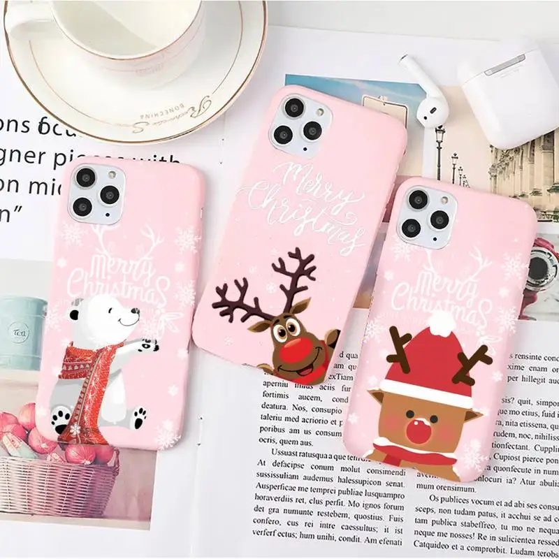 

christmas deer bear gift Snowflake Phone Case Candy Color for iPhone 6 7 8 11 12 13 s mini pro X XS XR MAX Plus