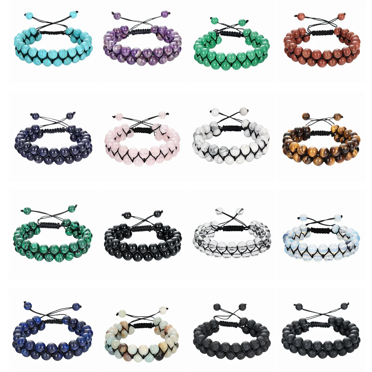 

ASHMITA 6/8MM Woven Friendship Women Bracelet Gift Box Adjustable Chackra Gem Stone Crystal Bangle for Men Black Rope Jewelry