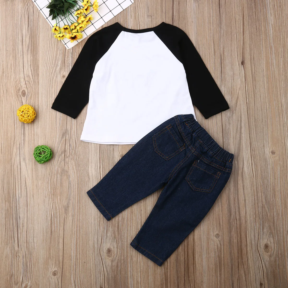 

Emmababy Newborn Kids Baby Boys Christmas Clothes Long Sleeve Reindeer Tops Patchwork Denim Pants Jeans Winter Outfits Clothes