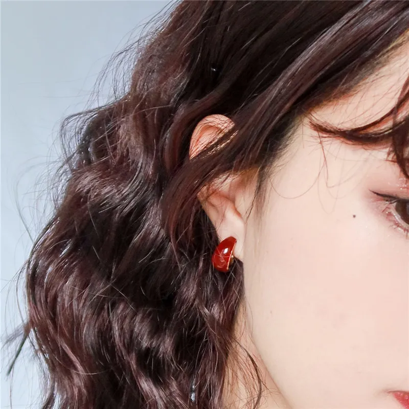 

Fashion Metal Round Earrings Girl Vintage Epoxy Contracted Minimalist Style Exquisite Earring for Woman Jewelry Trendy