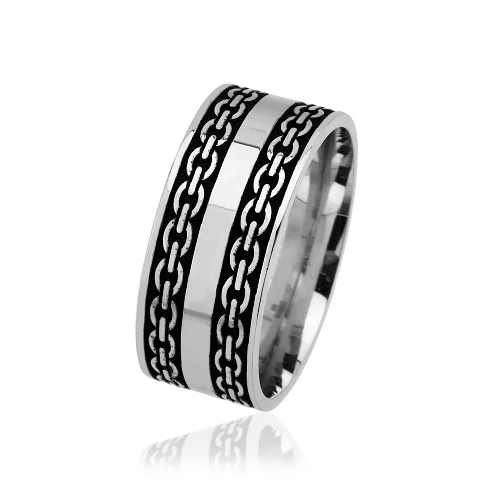 

Chain Pattern Embroidered 925 Sterling Silver Men 'S Wedding Ring