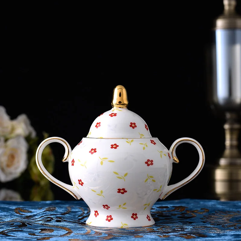 Juego de t&eacute; de lujo con dise&ntilde;o de flores, 15 piezas, calcoman&iacute;a dorada, China, juego de caf&eacute; para el t&eacute; de la tarde-3