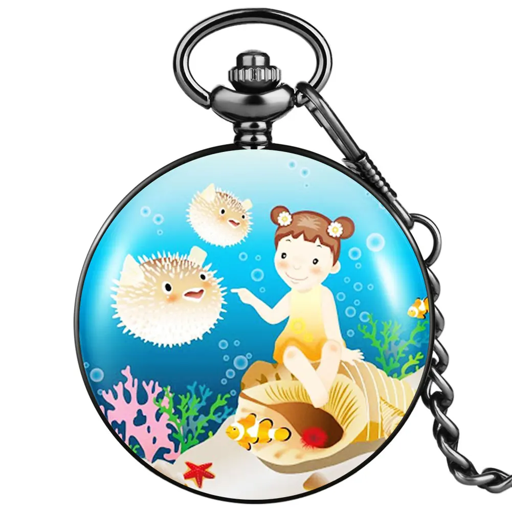 

Daughter Pocket Watch Little Girl In The Underwater World Exquisite Dial Minimalist Pendant Pocket Watch Hot Sale Gifts Girls