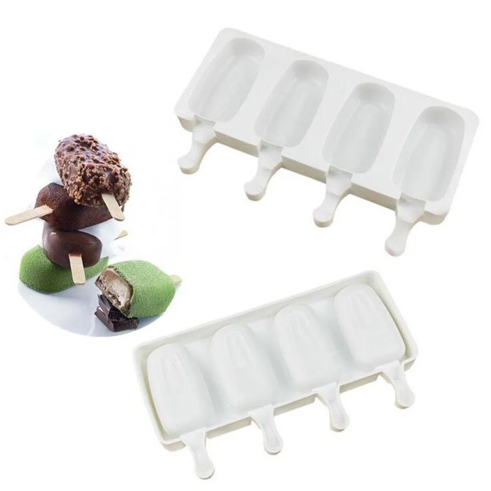 

4 Hole Mini Ice Cream Mold Popsicle Molds Oval Ellipse Ice Cube Maker Tray Barrel DIY Dessert Silicone Ice Cream Mould