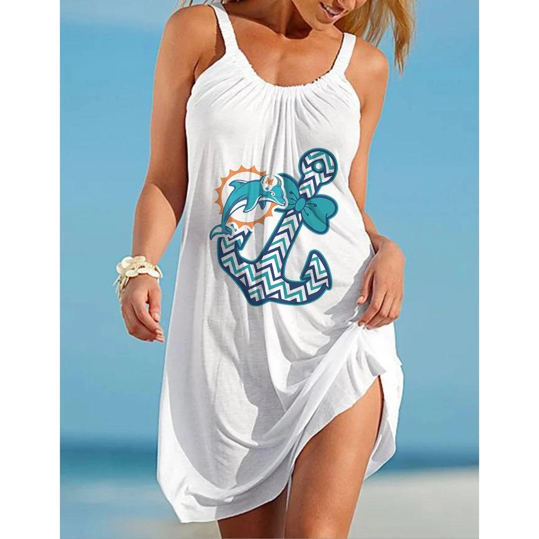 

2021 Summer Casual Women's Suspender Sexy Beach Dress A-line Skirt Anchor Element Comfortable Miami Dolphins Can Be Customized