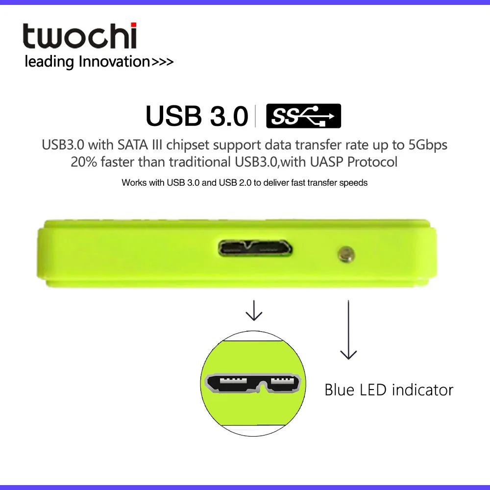 New Styles TWOCHI 5 Color Original 2.5'' External Hard Drive 1TB USB3.0 Portable HDD Storage  for PC, Mac,Tablet, Xbox, PS4, TV