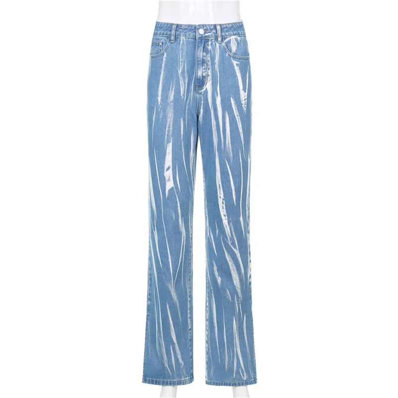 Pantalon en Denim pour femmes, jean Y2K pour filles, imprimé Tie Dye, taille haute, Vintage, à la mode, Harajuku, nouvelle collection 2021 Pantalon en Denim pour femmes, jean Y2K pour filles, imprimé Tie Dye, taille haute, Vintage, à la mode, Harajuku, nouvelle collection 2021