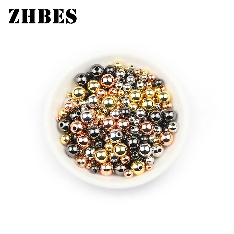 

Round Copper Spacer Bead Plating Gold/Rose Gold/Black/Silver Color loose Beads For Jewelry Making DIY bracelet Metal Findings