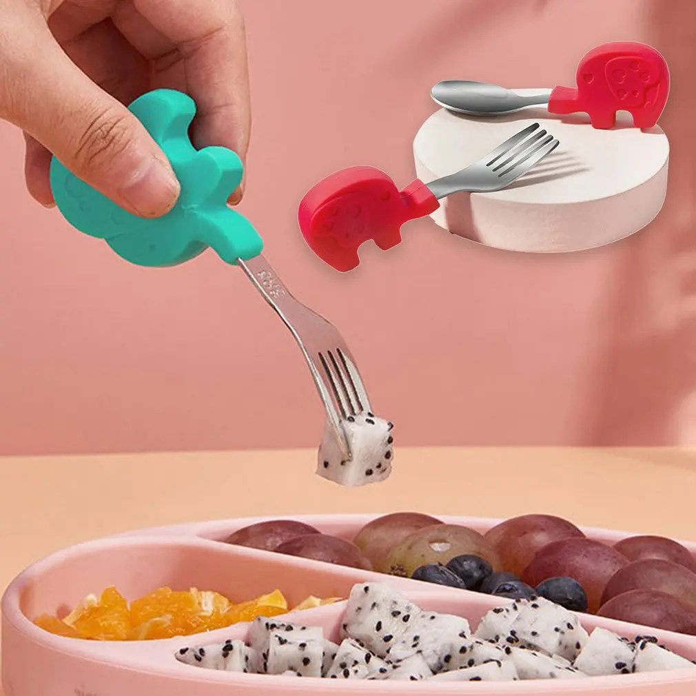 

Столовые приборы cucharas para bebéToddler, прочная ложка-вилка для кормления младенцев с мультяшным рисунком, короткая ручка, Детская нержавеющая ста...
