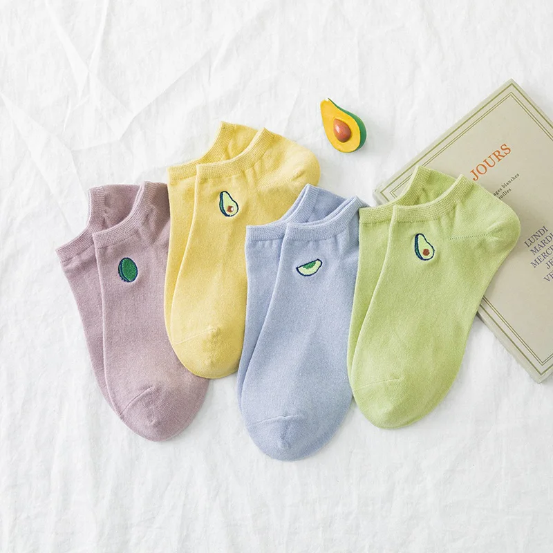 Avocado Embroidery Funny Socks Harajuku Fruit Cute Heap Women Cartoon Creative Sokken Chaussette Femme Short | Женская одежда