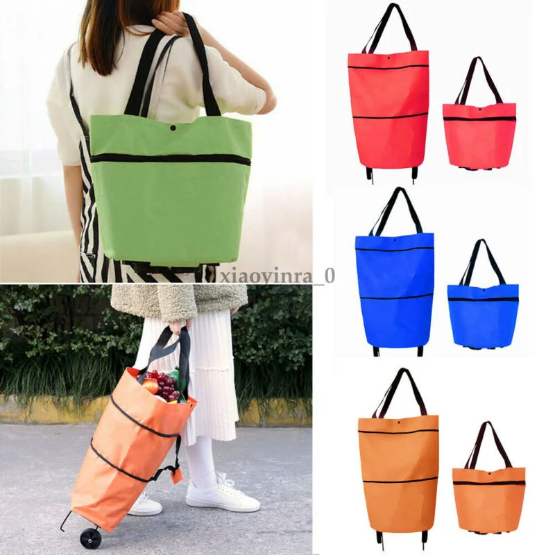 

2020 Foldable Shopping Trolley Cart Foldable Reusable Eco Large Waterproof Bag Luggage Wheels Basket Non-Woven Market Bag Pouch