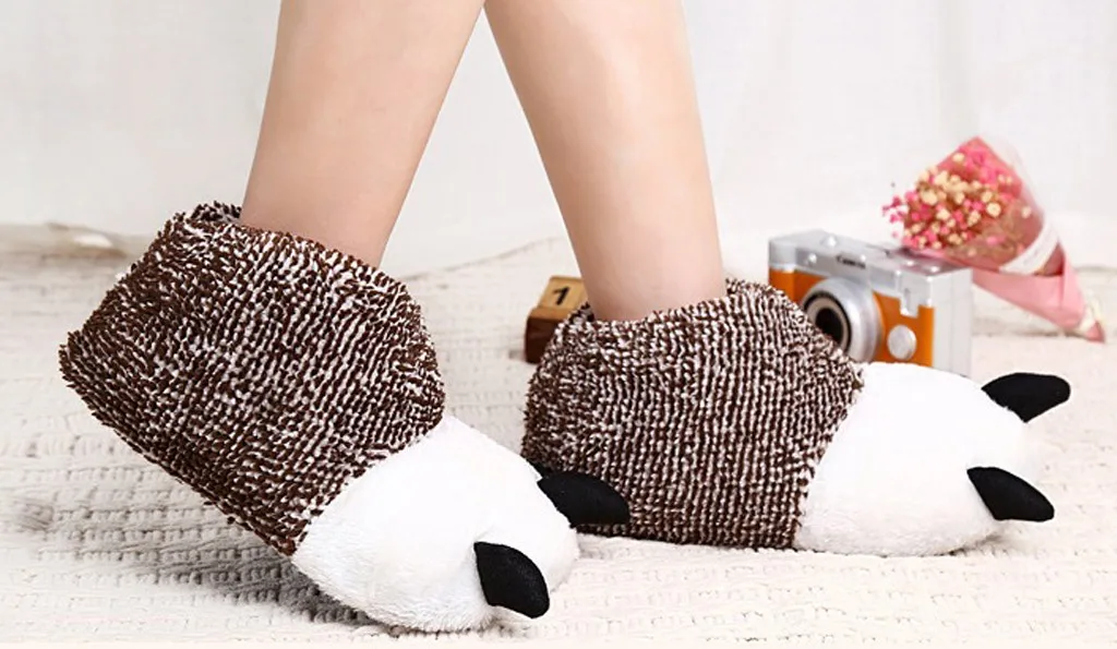 Зимние теплые домашние тапочки с медвежьими когтями милая стильная обувь