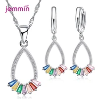 geometric oval crystal zircon pendant 925 sterling silver necklace earings jewelry sets for women bridal wedding party gift