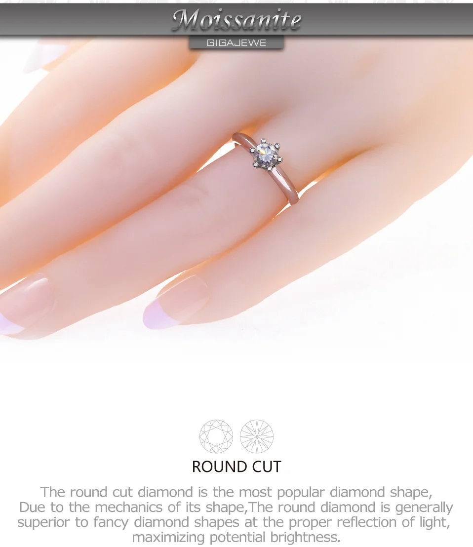 GIGAJEWE, 0.5ct, 5 мм, EF, Круглый, 18 К, покрытый белым золотом, 925 серебро, Муассанит, кольцо, бриллиант, тест, пройденное, ювелирное изделие, подарок для женщины, подруги
