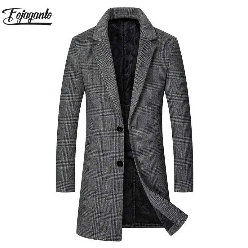

FOJAGANTO зимнее Брендовое мужское клетчатое шерстяное пальто, мужское высококачественное повседневное шерстяное пальто, теплое плотное длинн...