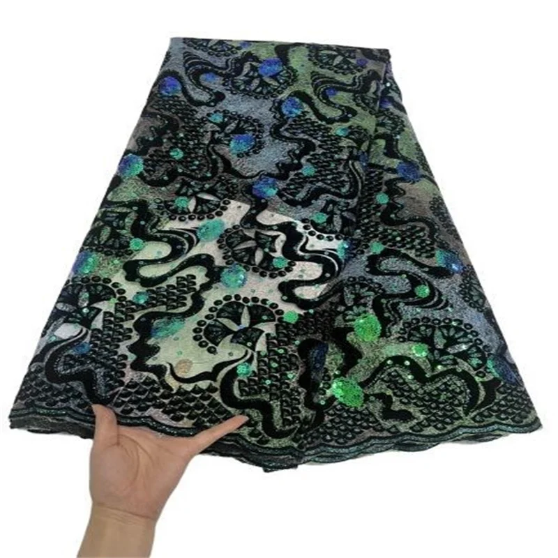 

Новейшая зеленая африканская бархатная кружевная ткань 2022, высококачественное кружево, нигерийский французский тюль с блестками, кружевная ткань для вечернего платья
