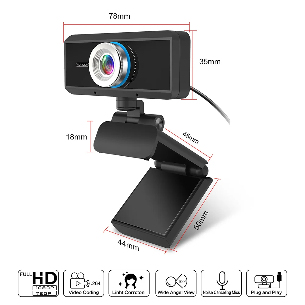 Веб камера HD 720P веб с поворотом на 360 градусов для ПК видеозвонков и записи