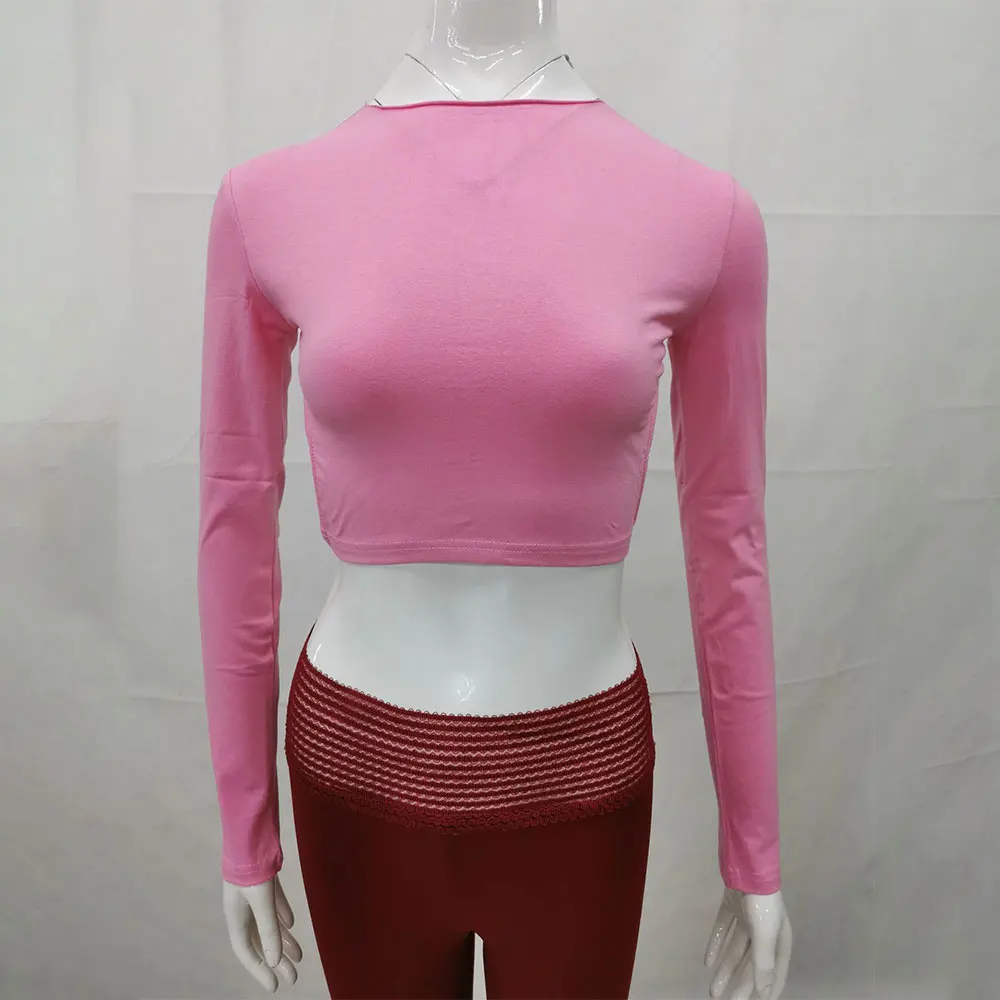 

Backless Lace Up Crop Top Female Streetwear Long Sleeve O Collar Solid Causal Tee Sexy Fashion Aesthetic Slim Club High Street