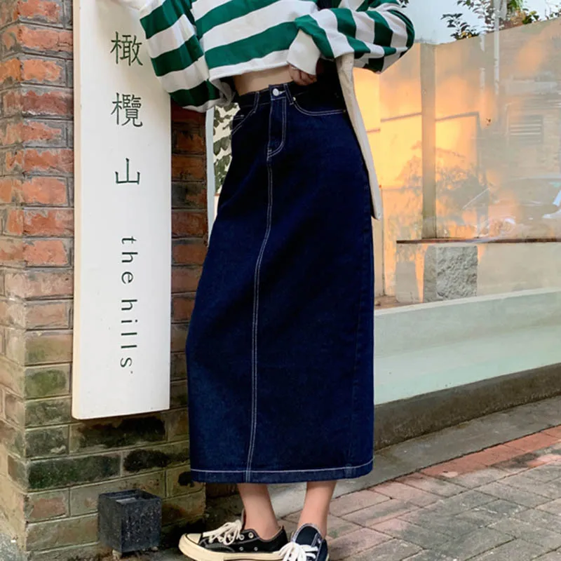 Женская длинная джинсовая юбка с разрезом элегантная винтажная повседневная