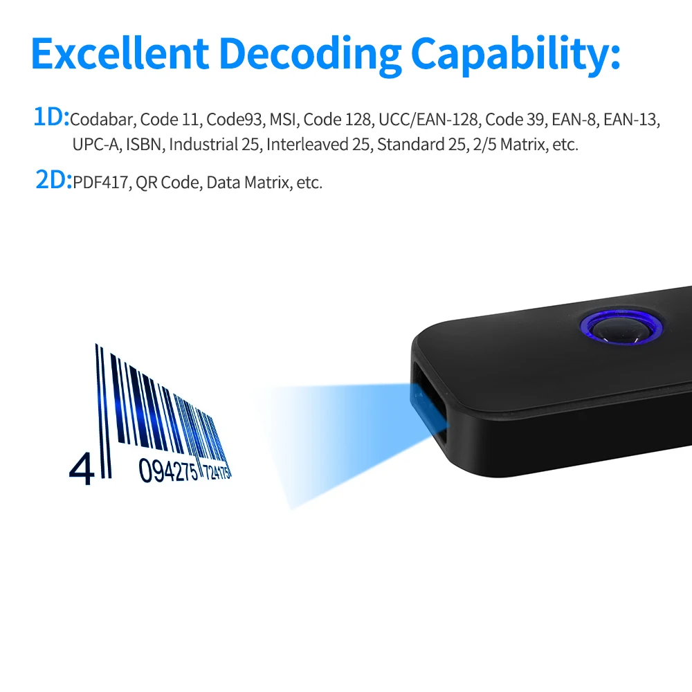 Ручной сканер штрих кода Aibecy 3 в 1 1D/2D/QR считыватель кодов поддержка BT & 2 4G