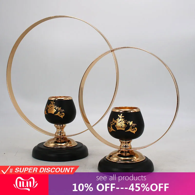 

New europe post-modern Geometric round Black metal candlestick holder for christmas /home decoration /weddings
