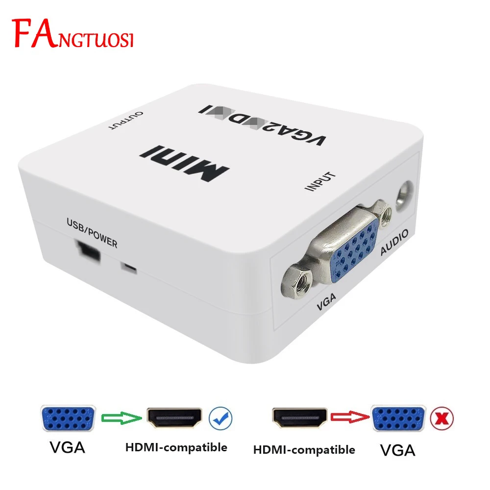 Переходник FANGTUOSI MINI VGA в HDMI 1080P с аудиоразъемом VGA2HDMI адаптер для ноутбука