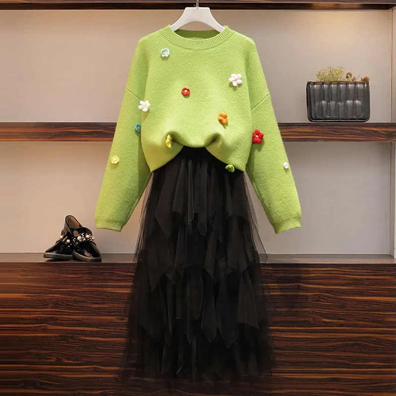 2019 осенний повседневный комплект из двух предметов женский свободный вязаный