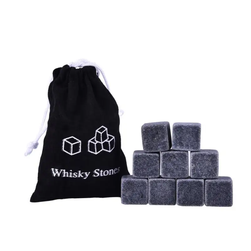 

9Pcs/pack Ice Stones Reusable Chilling Granite Stones Beverage Cooler Whiskey Stone Sobriety Cube With Pouch For Bar Supplies