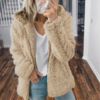 women autumn winter jackets casual soft hooded fleece plush warm female coat new faux fur zip up sweatshirts ladies tops 2021
