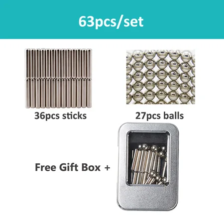 63pcs set DIY Магнитный конструктор магнитные строительные блоки Строительный набор магнитные стержни и стальные шарики магнитные игрушки для детей и взрослых - Цвет: 63pcs set