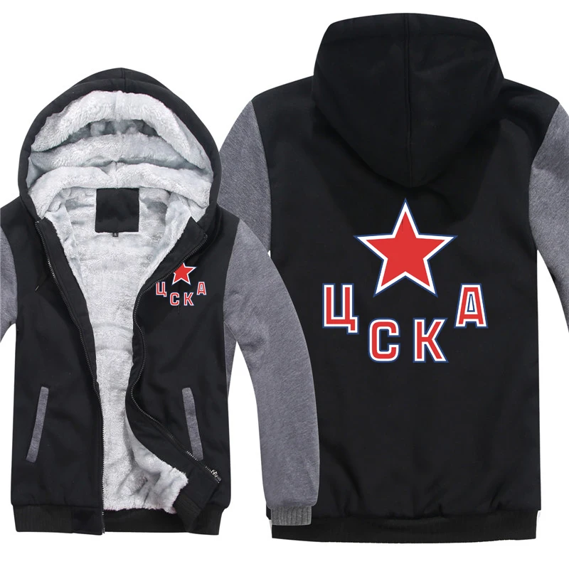 Русская хоккейная Толстовка CSKA Moskow Зимняя Толстая Теплая Флисовая Мужская