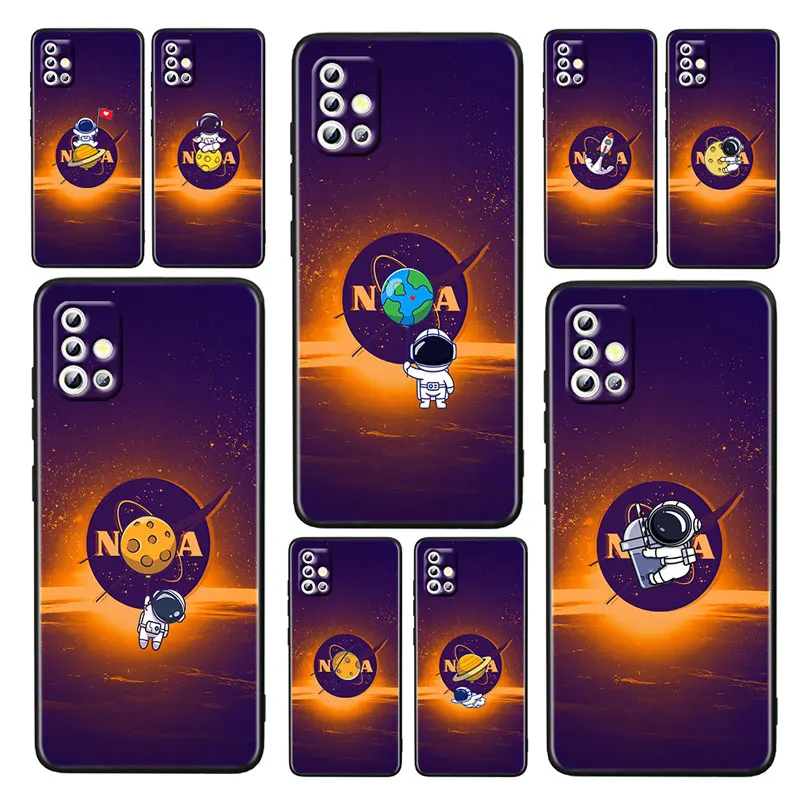 

Astronaut Cute universe Soft Shockproof Black Phone Case For Samsung Galaxy A52S 5G A71 A51 A32 5G A12 A21S A31 A41 Capa