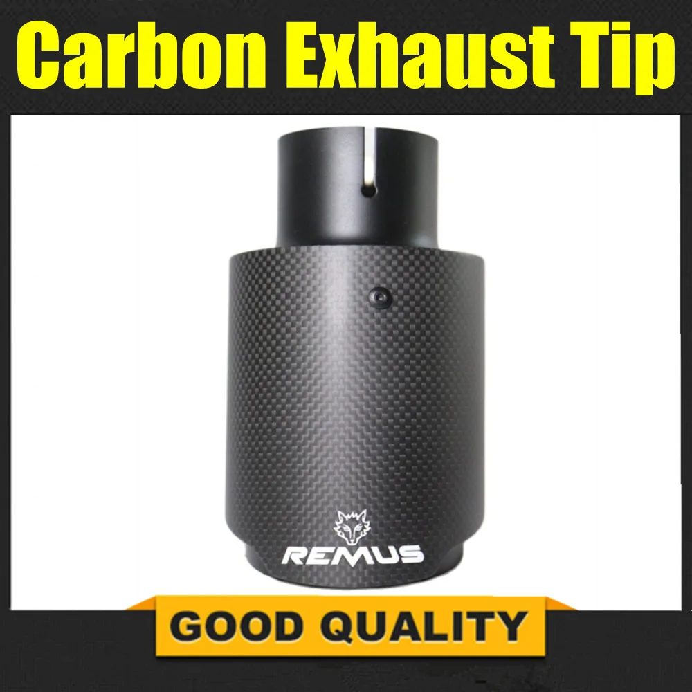 

Car accessories universal modiflcation stainless steel single exhaust pipe full carbon remus matt black cover muffler tip