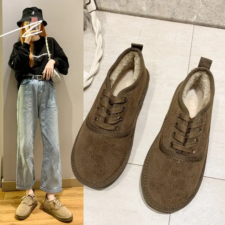 

Women Autumn and Winter Outside Wearing 2021 New Thick-soled Bean Shoes Foot Snow Boots Plus Velvet Warm Cotton Shoes Tide