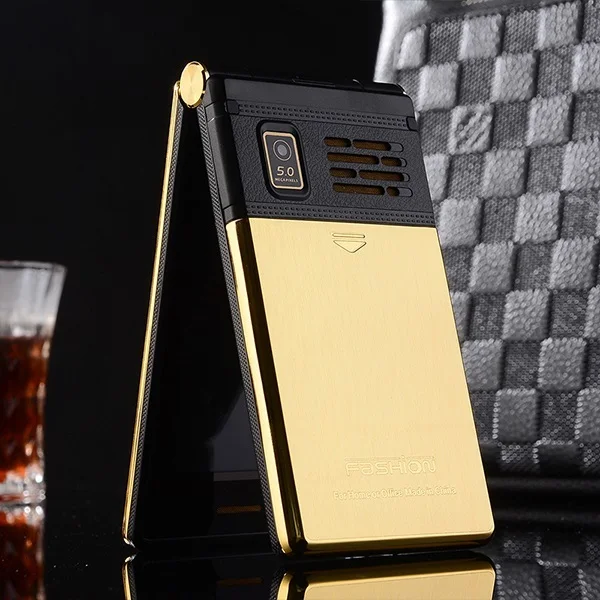 Black gold TKEXUN M2 откидной телефон металлический корпус старшая двойная Sim камера MP3 MP4 сенсорный экран роскошный 3,0 дюймовый мобильный телефон - Цвет: Black gold