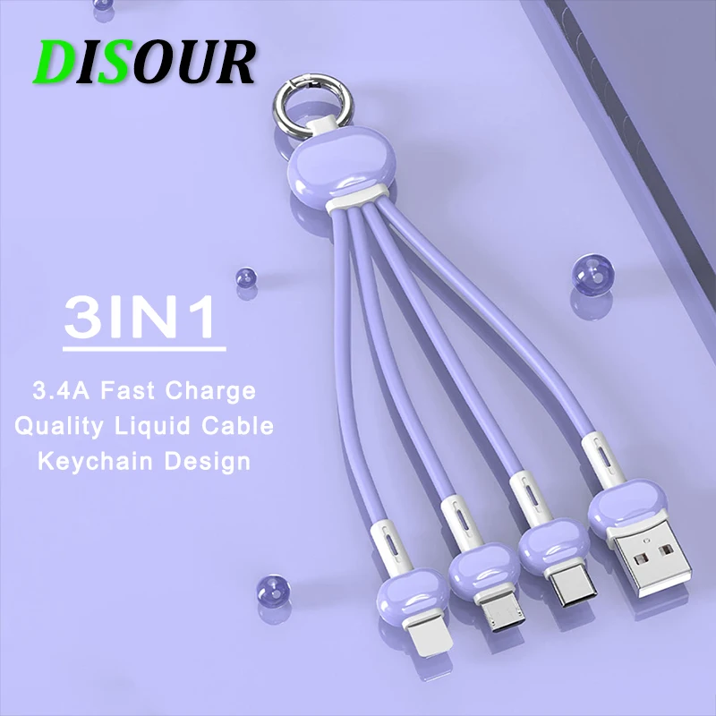 

Зарядный кабель 3 в 1 с брелоком для iphone, Android