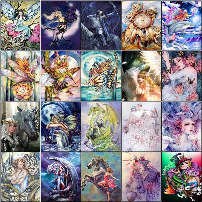 

Full square 5d diamond painting kit Woman and animals cartoon dolphin butterfly dragon horse unicorn complet Cross stitch mosaic