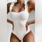 Новинка 2021, сексуальный белый слитный купальник с рюшами, женский купальник, купальный костюм с пуш-ап, монокини, купальники 5338